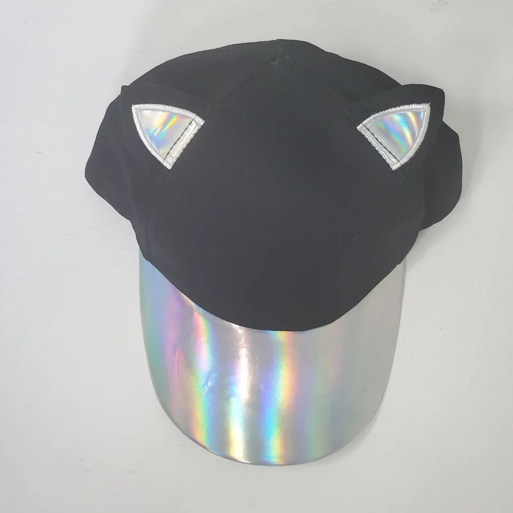 Black Cat Ear Hat Holographic Visor Baseball Cap‎ Cute Kawaii Cosplay